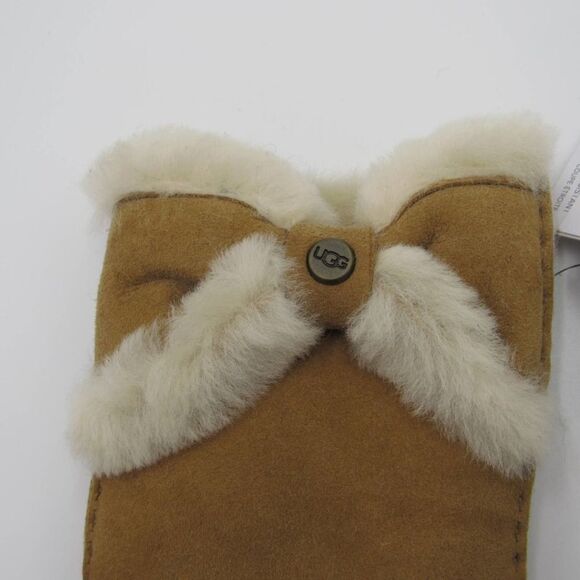 UGG SHEEPSKIN TURNED BOW GLOVES IN CHESTNUT SZ M - Picture 4 of 7